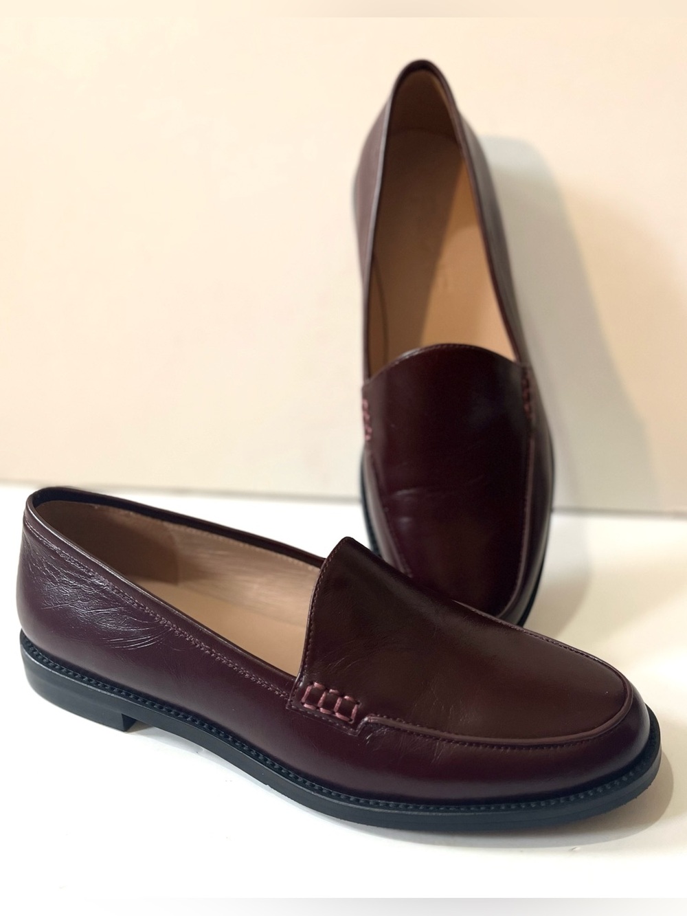PECHE Leather Slip-On Elegant Loafers in Burgundy 40/10